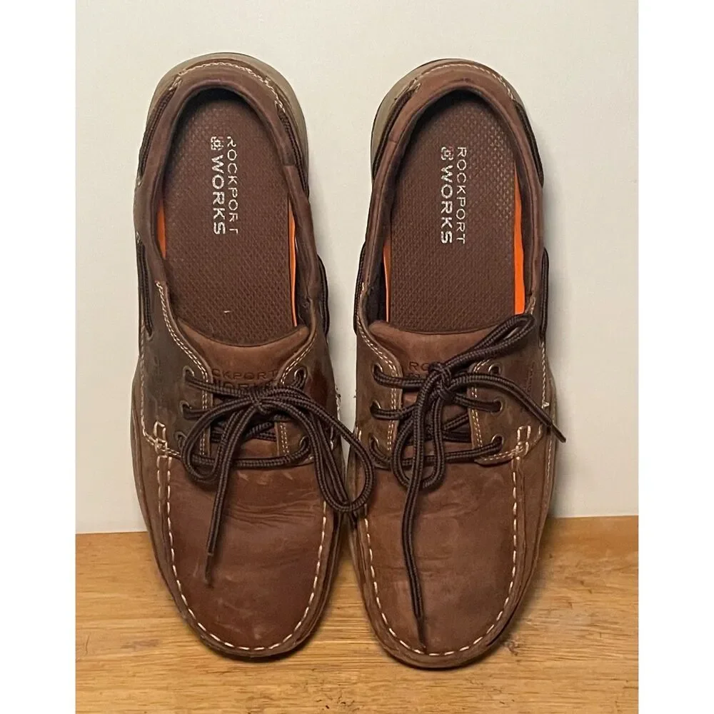 Rockport Works RK6736 Men's 13M Brown Leather EH Safety Toe Work Shoes ASTMF2413